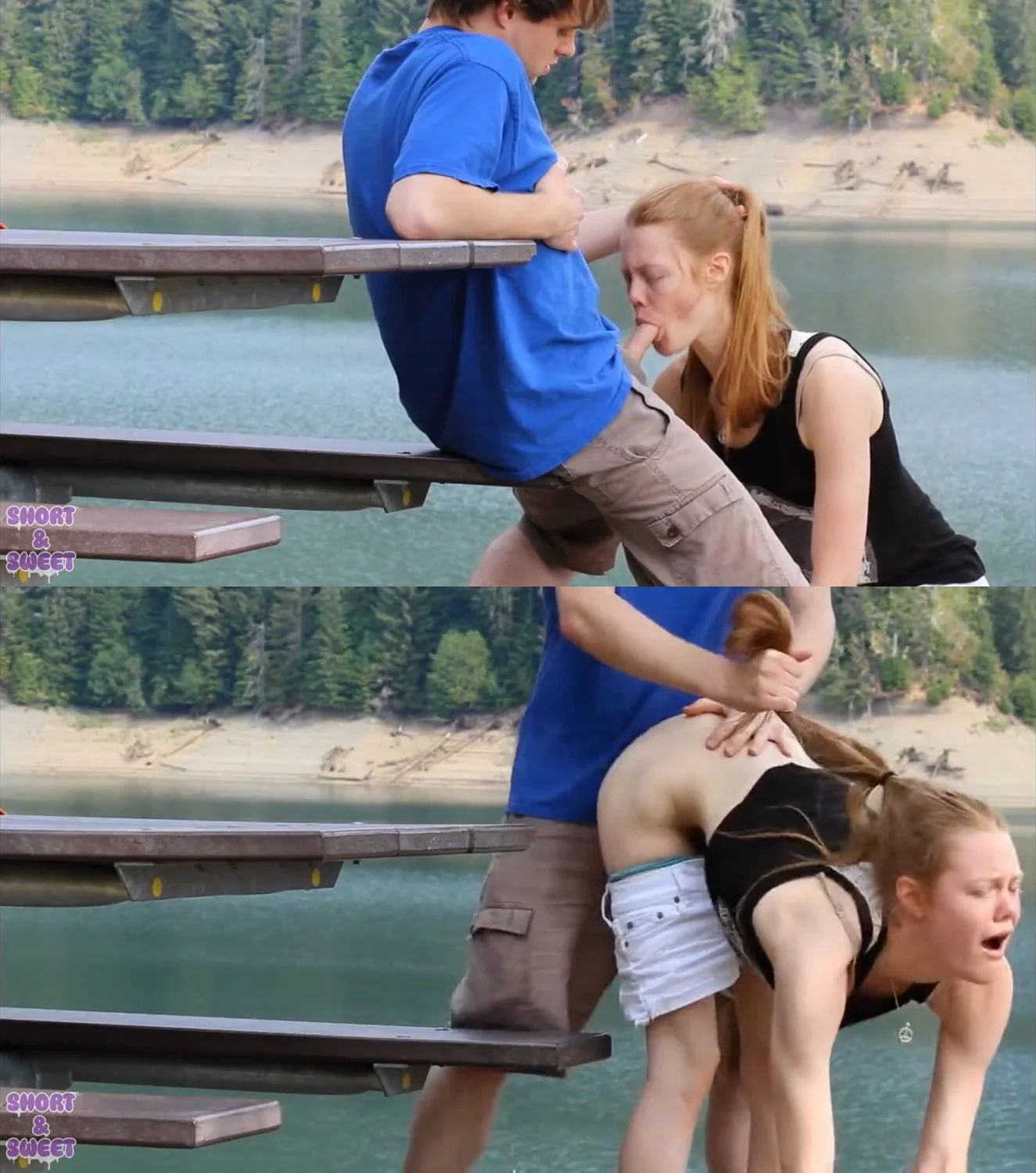 Redhead Fucked By The Lake | amateur blowjob public outdoors exhibitionist sex creampie ginger image 1