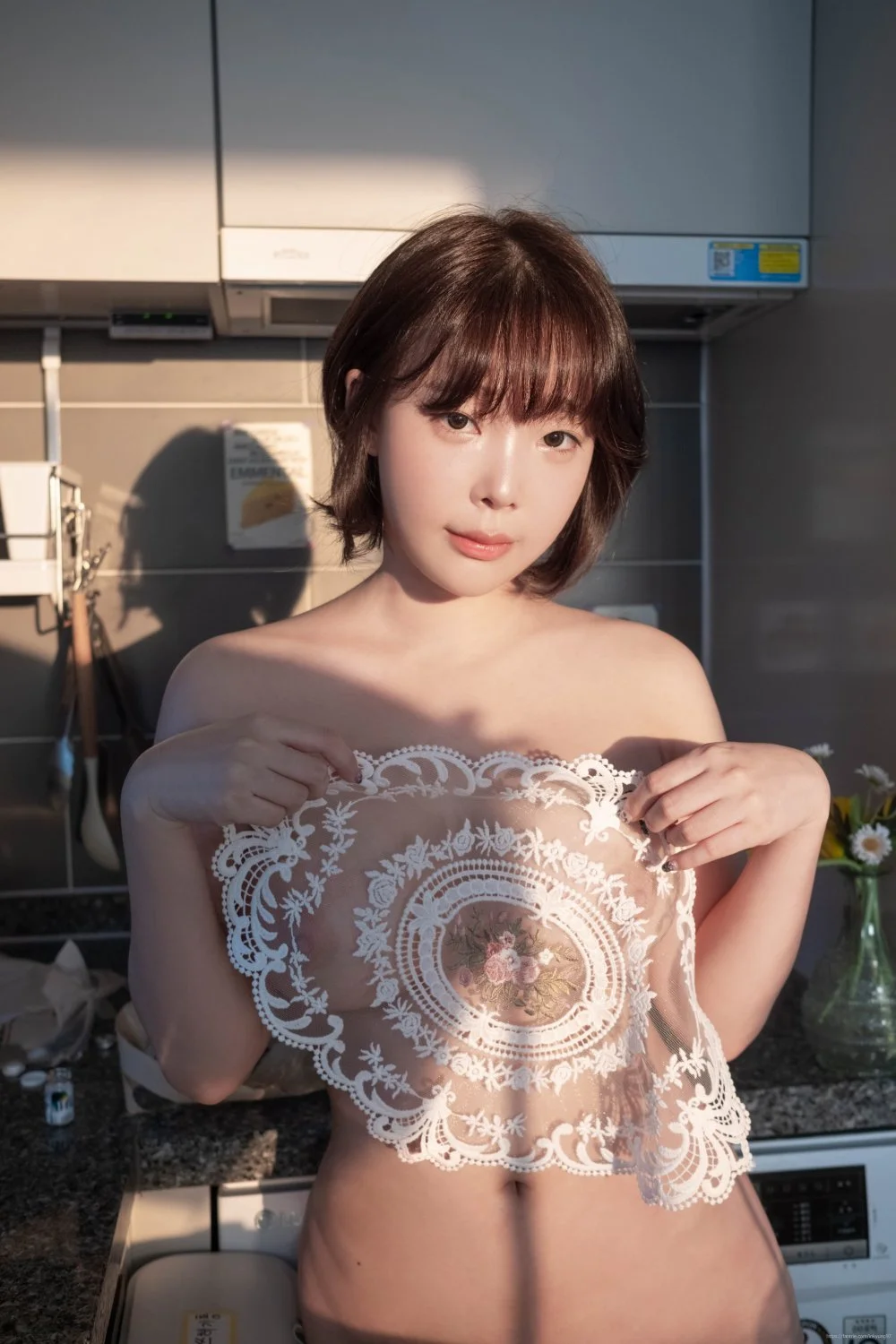 Cute short hair adjusting lace top kitchen abg asian latina Big Tits college Baddie Amateur Teen main image