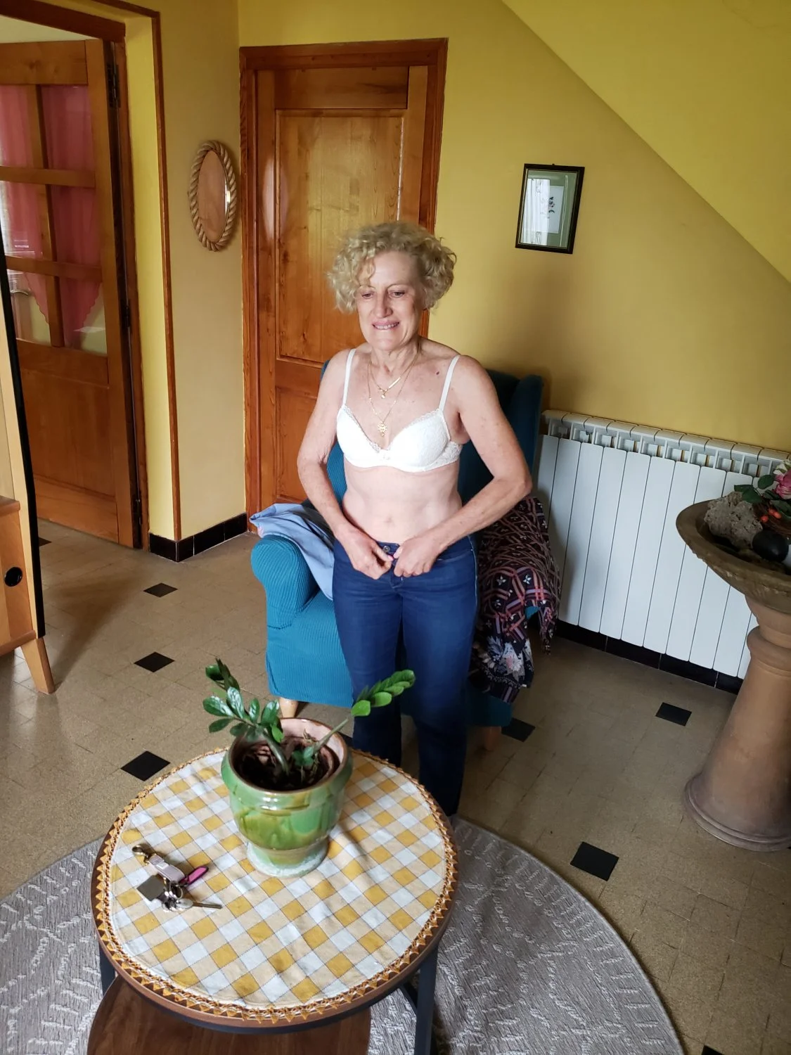 Cheating granny nurse Solange agreeing for another unscheduled strip tease-two photographers image 2