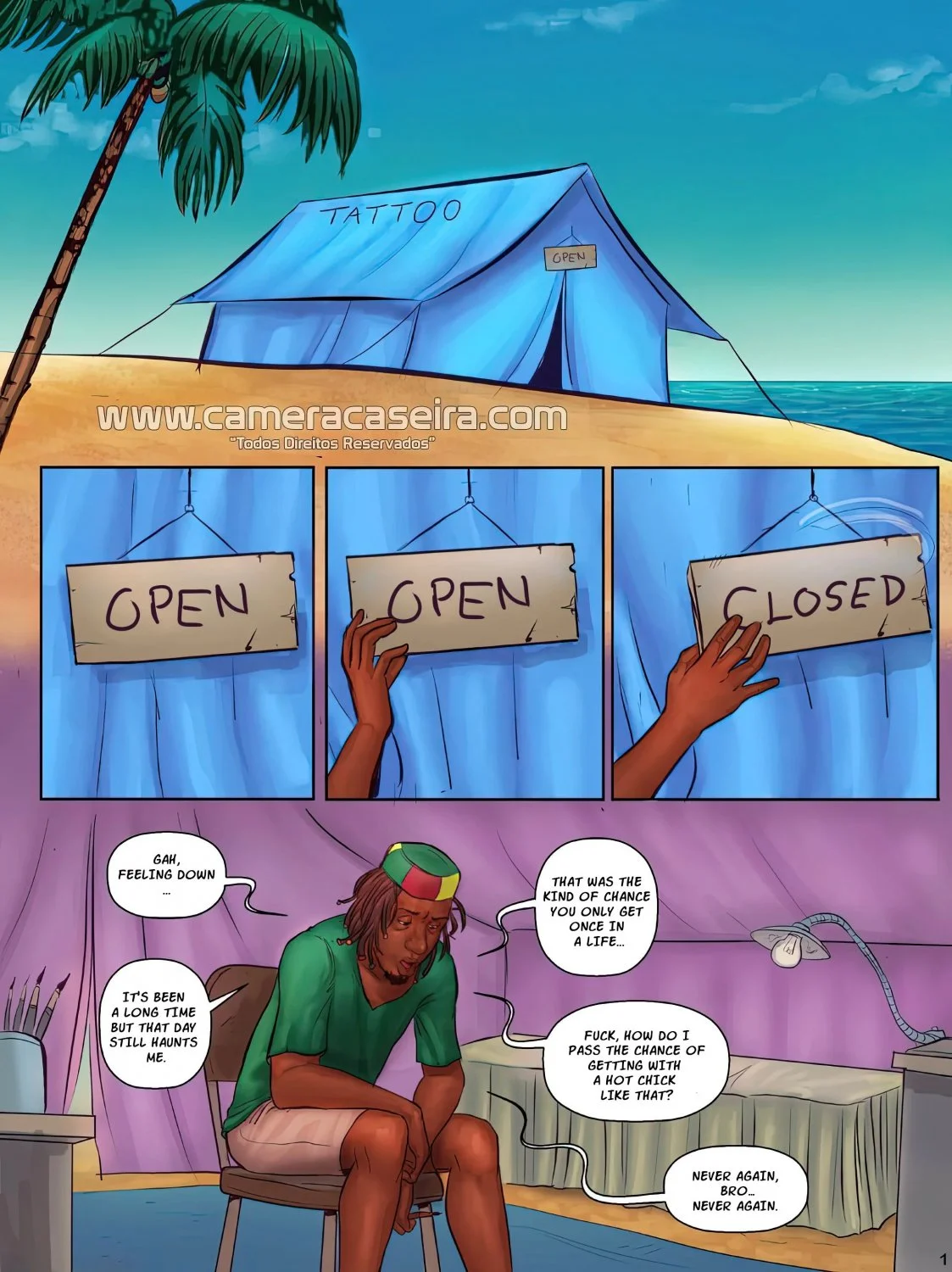 [comic] a day at the beach & back to tattoo artist 1 & 2 (english - español) image 15