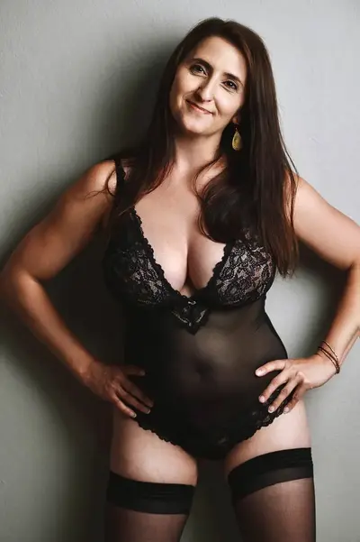 Incredible big tit brunette milf boudoir cover image