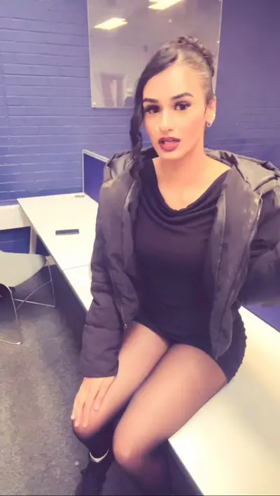 Sexy desi teen in sheer black pantyhose. She has the sluttiest legs and face cover image