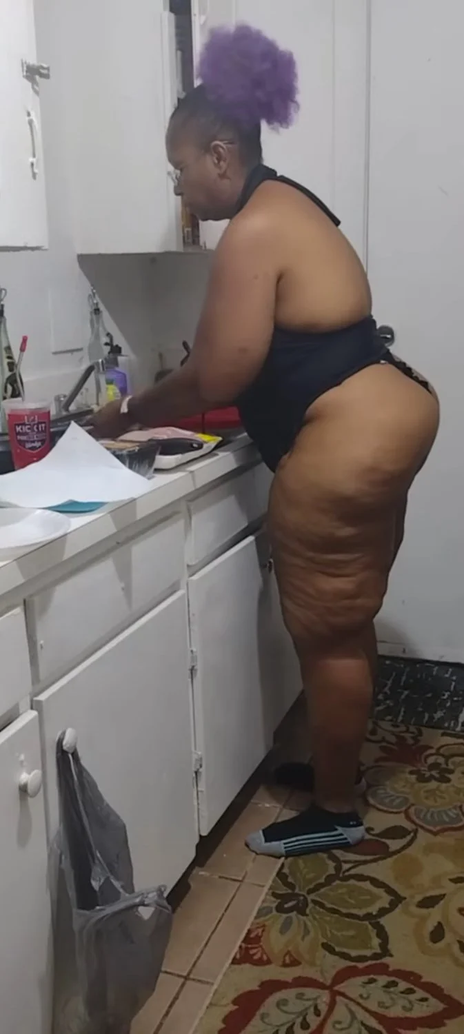 Nut buster fat ass stranger granny cooking in lingerie... main image