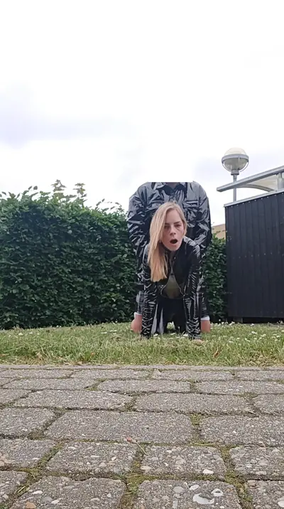 Fucking GF in pvc catsuit in public cover image