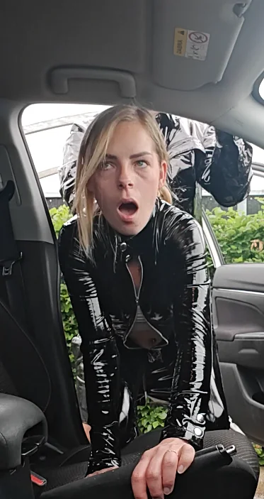 Fucking GF in pvc catsuit in public image 12