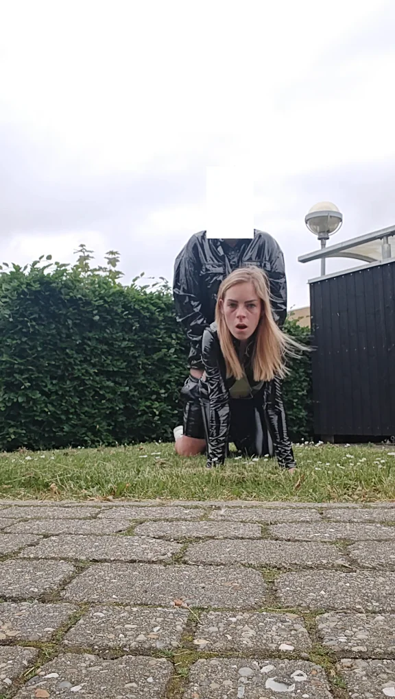 Fucking GF in pvc catsuit in public image 21