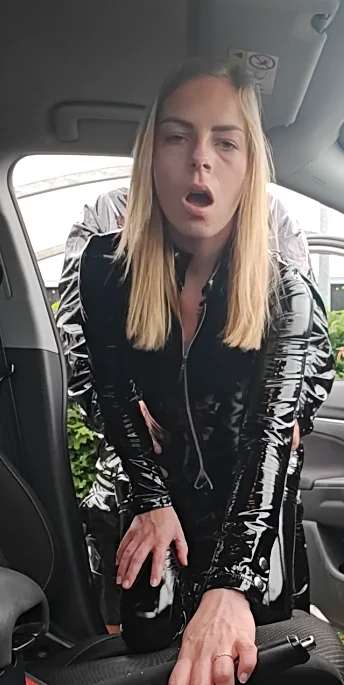 Fucking GF in pvc catsuit in public image 6