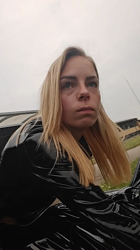 Fucking GF in pvc catsuit in public image 7