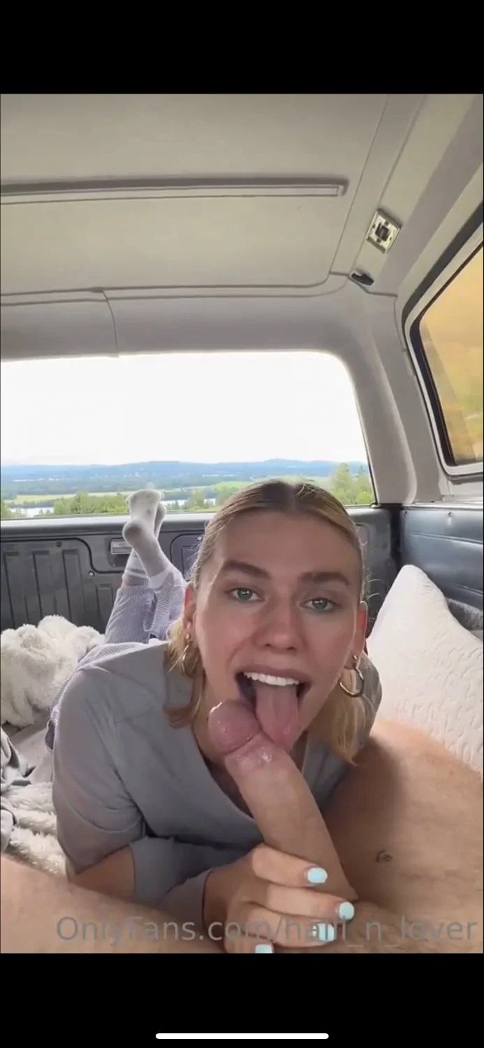 Blonde gives sloppy head in the back of the truck main image