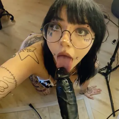 Goth Emo Slut Deepthroat & Creamy Black Dildo Fuck cover image