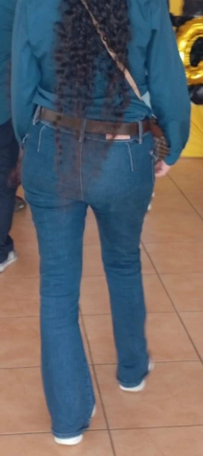 Sexy girl in perfect tight blue jeans with best ass image 4