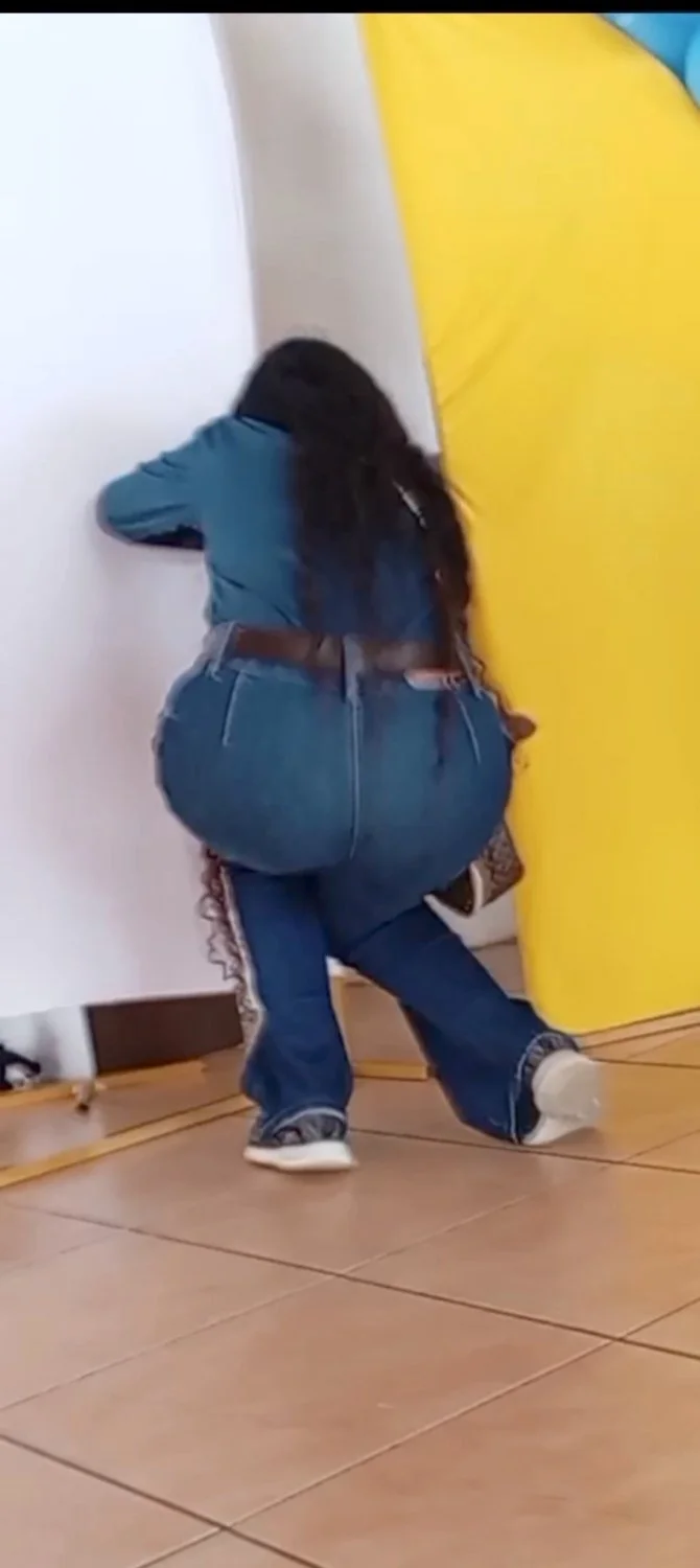 Sexy girl in perfect tight blue jeans with best ass image 6