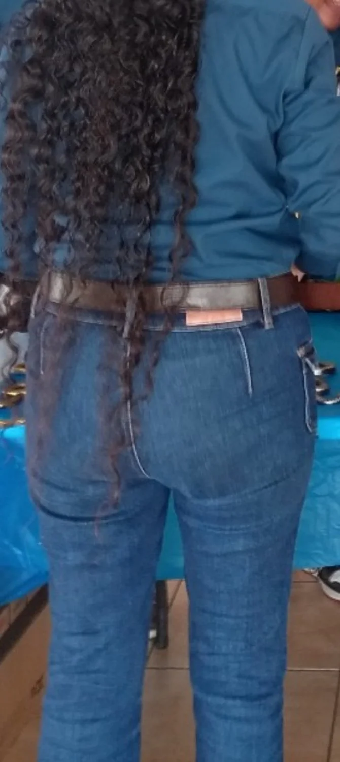 Sexy girl in perfect tight blue jeans with best ass image 7