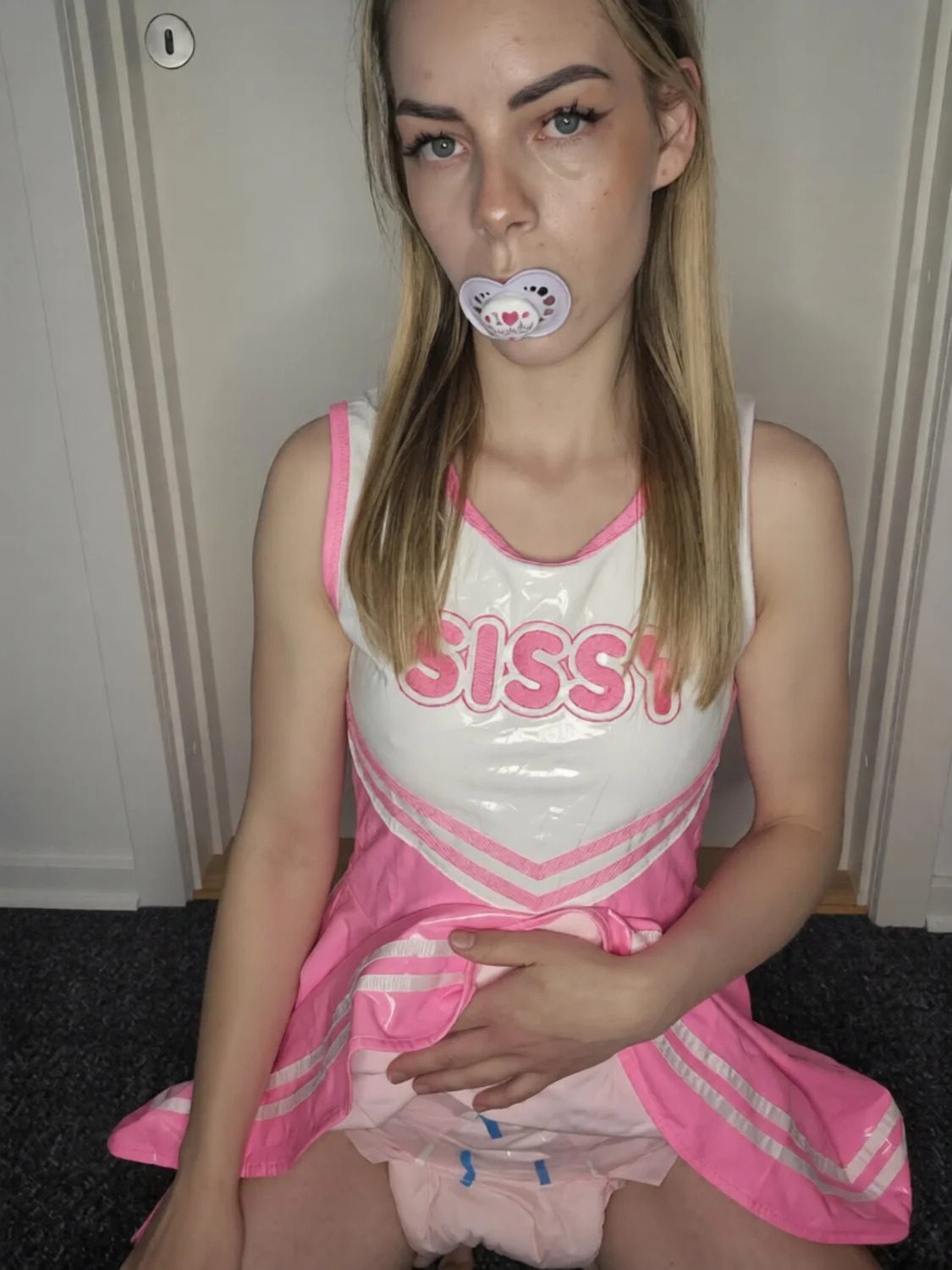 My GF in a PVC Sissy drees and diaper main image