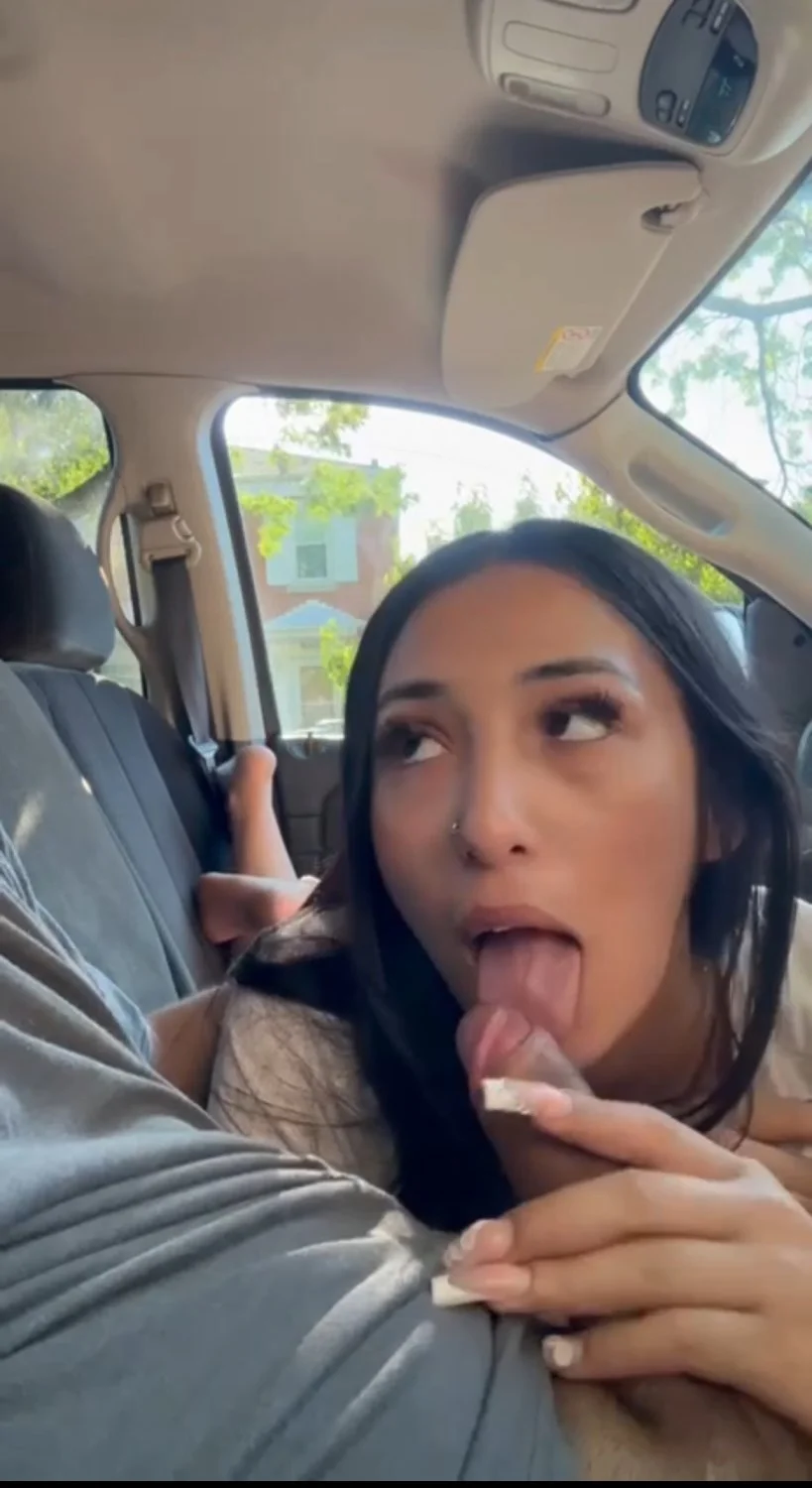 Gorgeous Latina jerks dick and gives blowjob in car main image