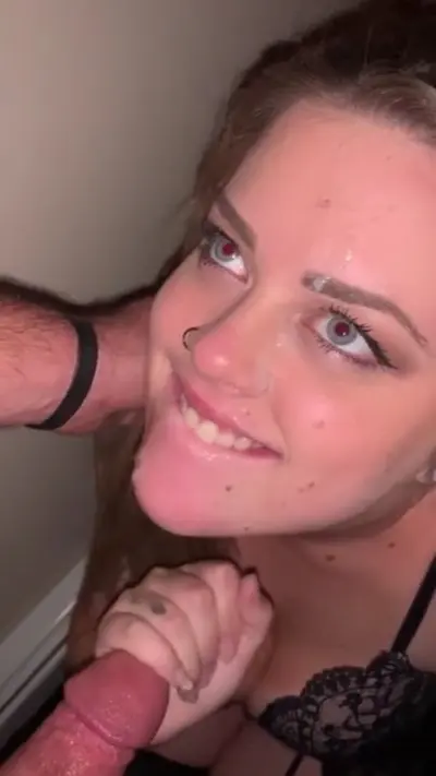 busty slut deepthroats and beg for facial cover image