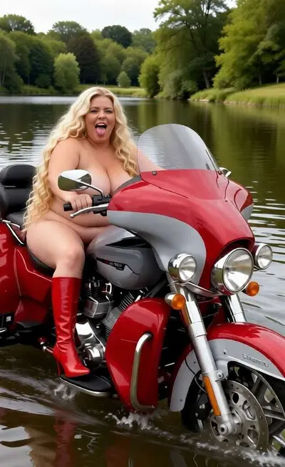 Nude on her Trike at a motorcycle rally cover image