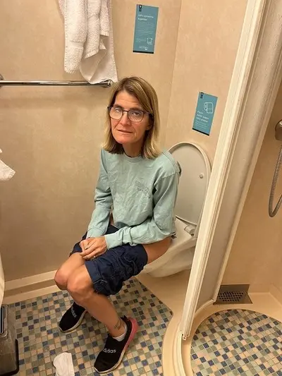 Skinny Becky caught on the toilet cover image