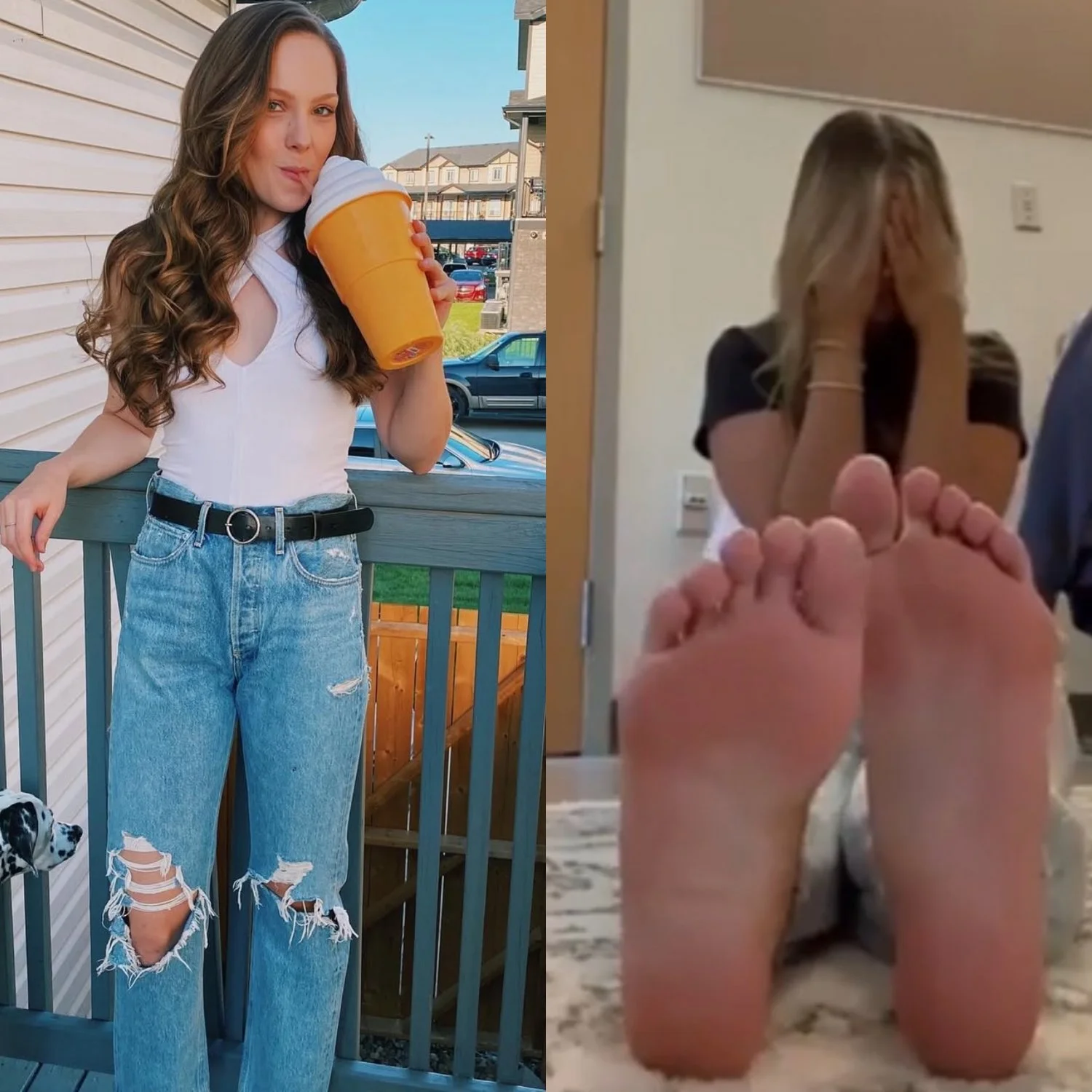 Shy girl shows her feet for money main image