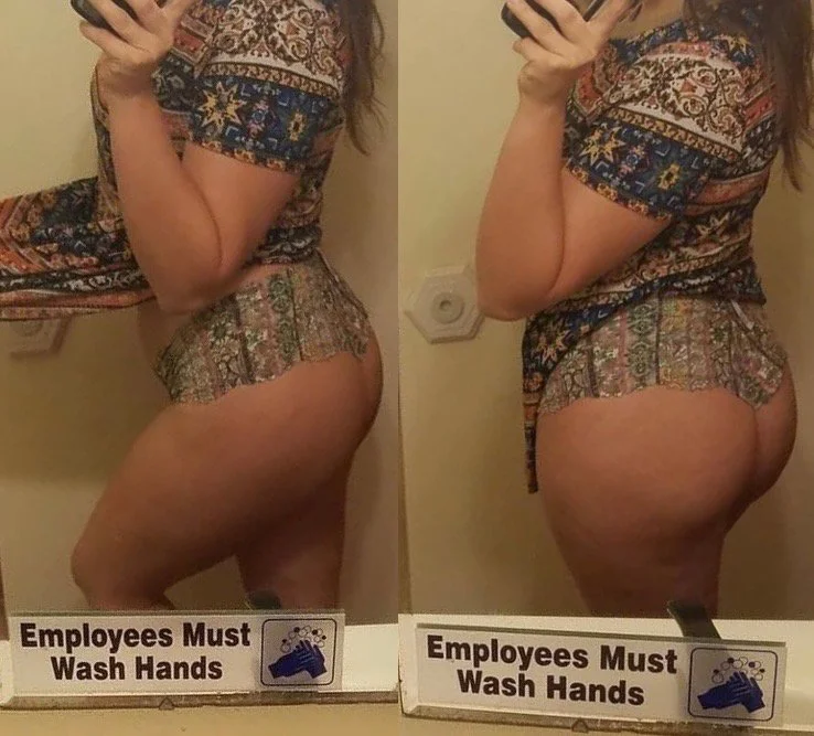 Slut flashing curvy bubble butt in panties at work image 1