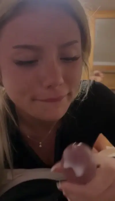 Beautiful blonde slut sucks cock cover image