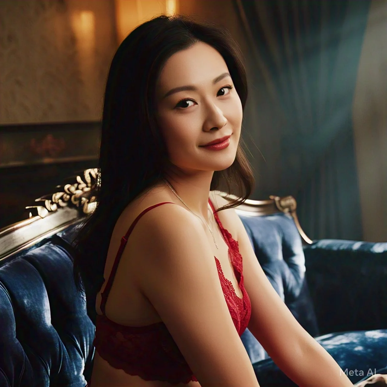 asian in red lingerie posing by meta ai image 13