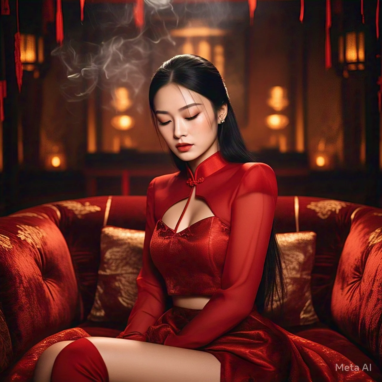 asian in red lingerie posing by meta ai image 19