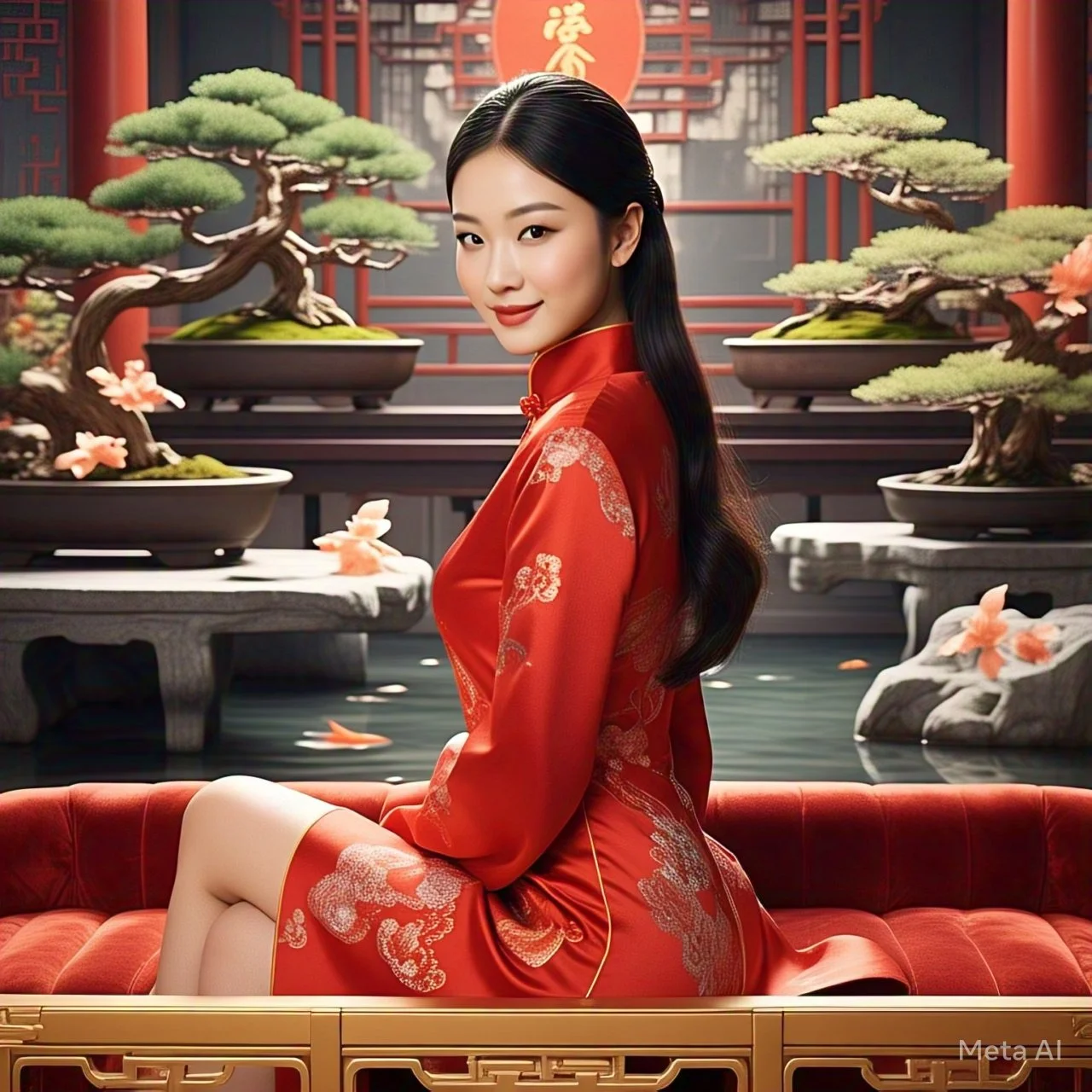 asian in red lingerie posing by meta ai image 5