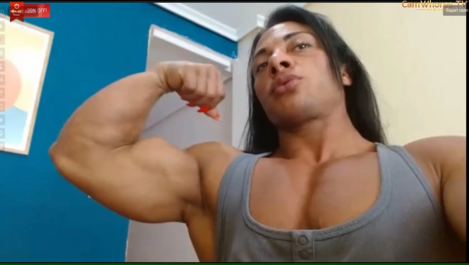 Sexual bodybuilding of Mrs Lopez, masturbating her hypertrophic muscles makes them grow huge image 9