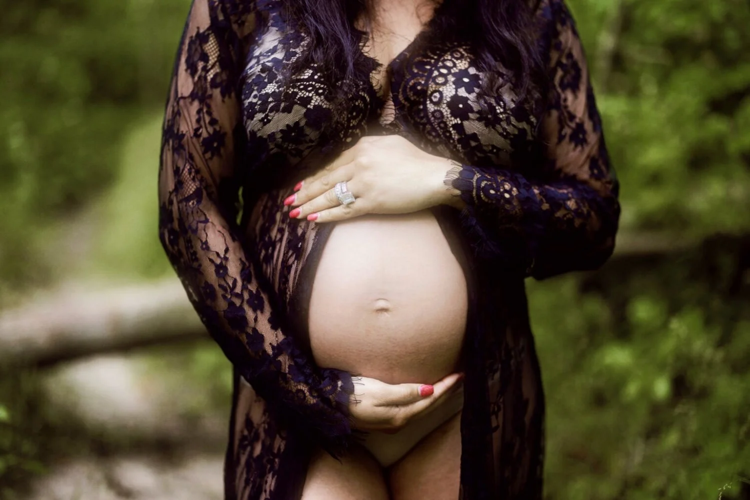 Beautiful brunette Mommy on deck boudoir main image