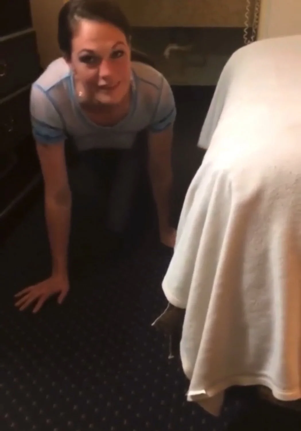 Slut crawls over to suck my dick image 1