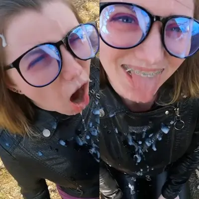Braces, Glasses, Leather - Biker Cutie GF Coated with Cum cover image