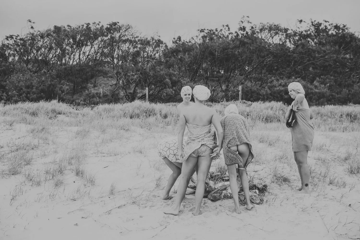 Bride and bridesmaids wedding day skinny dip image 2