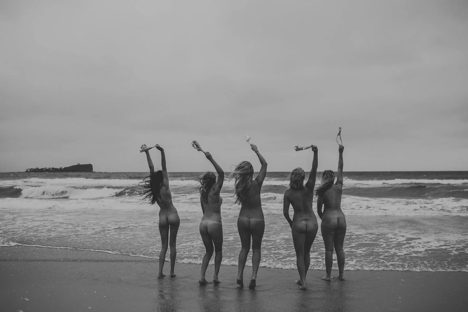 Bride and bridesmaids wedding day skinny dip image 33