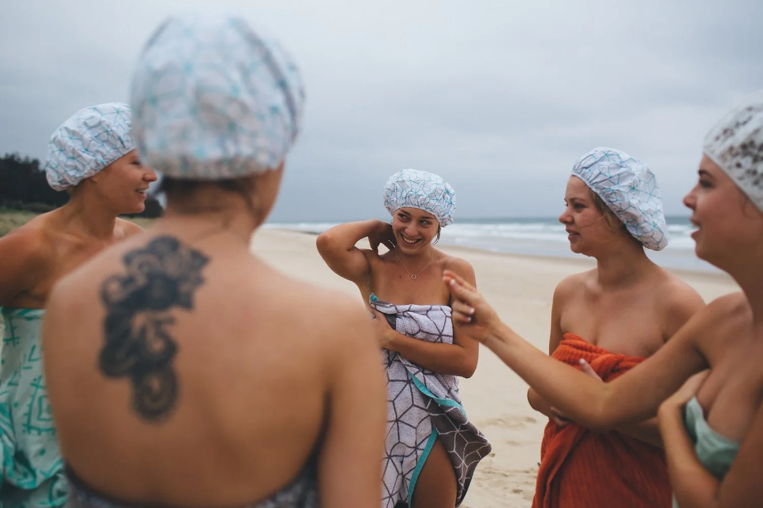 Bride and bridesmaids wedding day skinny dip image 34