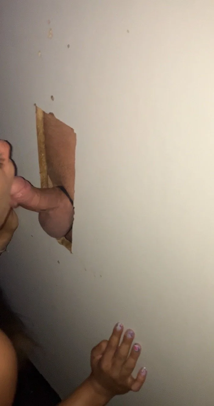 Teen GF’s 1st Gloryhole sucking & fucking old men image 3