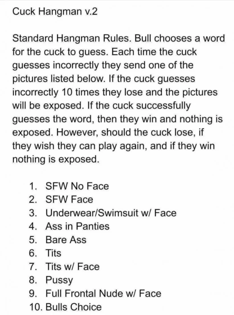 Cucks come play hangman for your girl, also willing to switch roles after if you want kik: AGXC27 main image