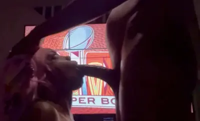 Ebony teen sucking BBC after losing Super Bowl 2025 bet cover image
