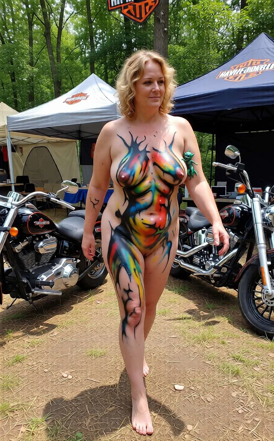Chubby Biker whore topless and nude at various motorcycle rallys image 9