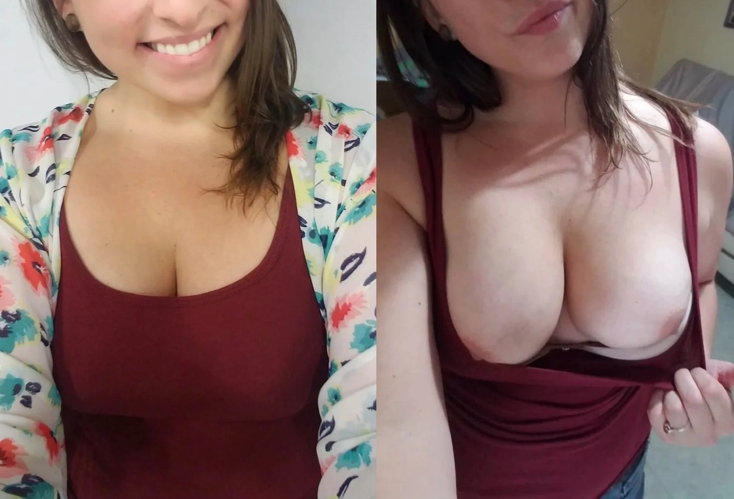Horny slut flashing perfect, natural tits. Private leaks undressed on off image 1