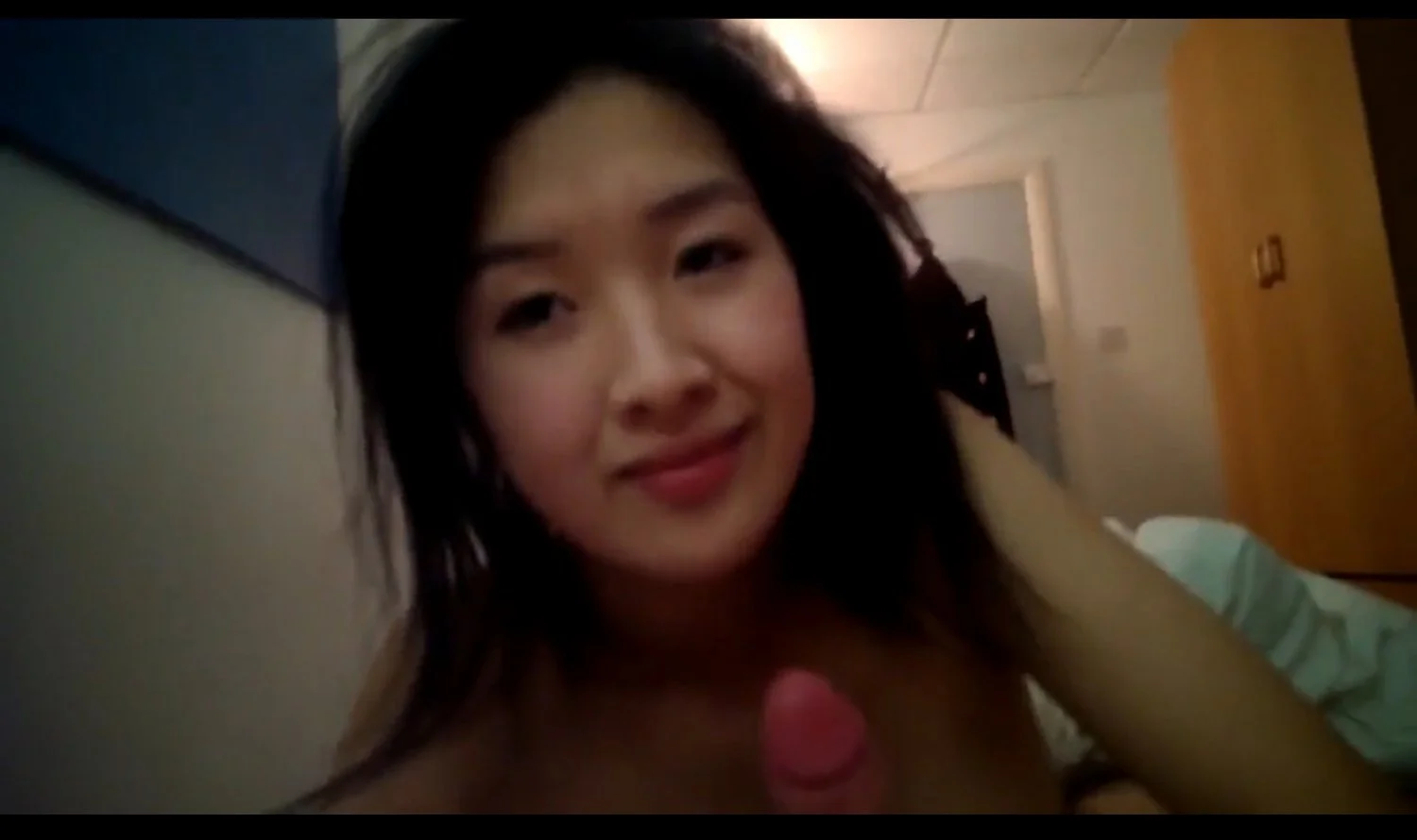 Asian cutie blow and swallow white cock main image