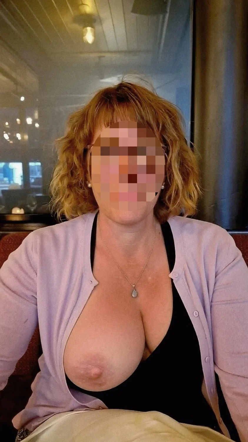 When at the restaurant ... - Amateur homemade big boobs big tits MILF GILF busty pawg mature private image 1
