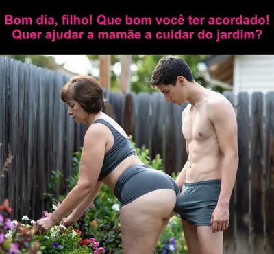 Mãe e filho cuidando do jardim. cover image