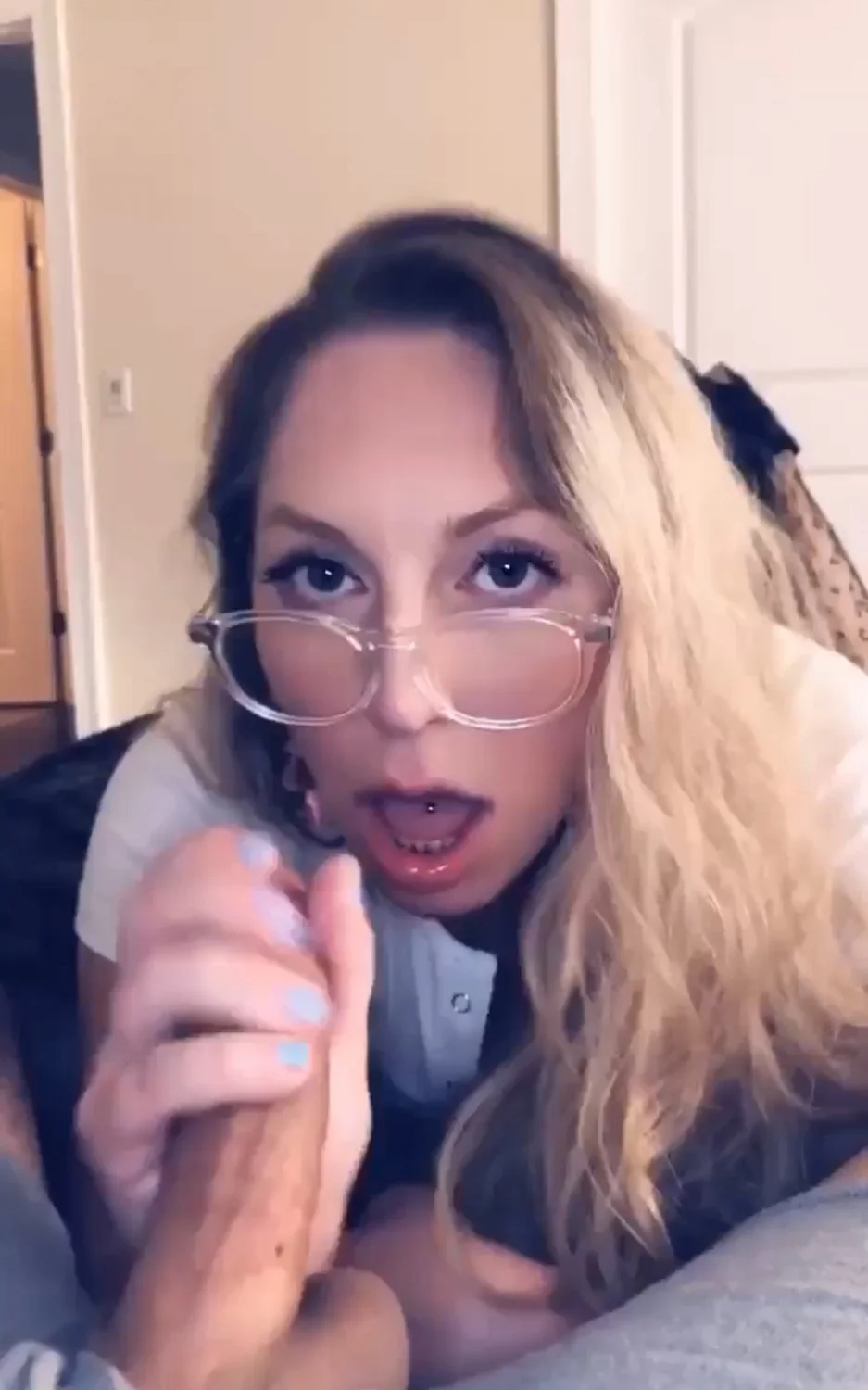 Glasses slut loves to suck my dick image 1