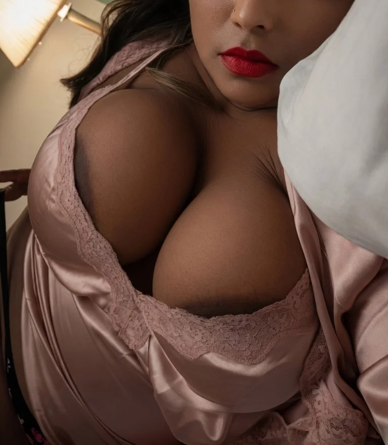 Thick Pakistani BBW Wife Anjali in Pink Satin Lingerie image 3