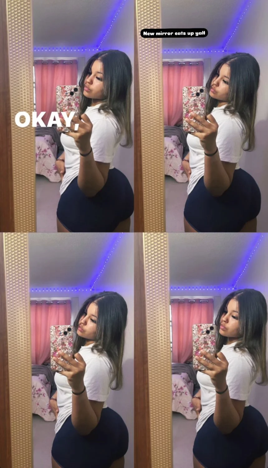 Latina puts her butt in tight navy blue shorts main image